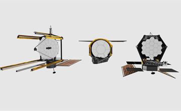 Three proposed designs for the Habitable Worlds Observatory.