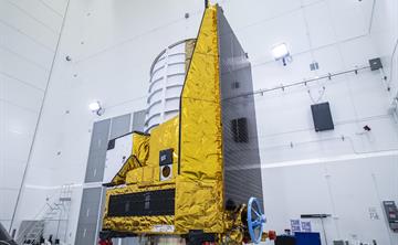 The Euclid spacecraft in a laboratory.