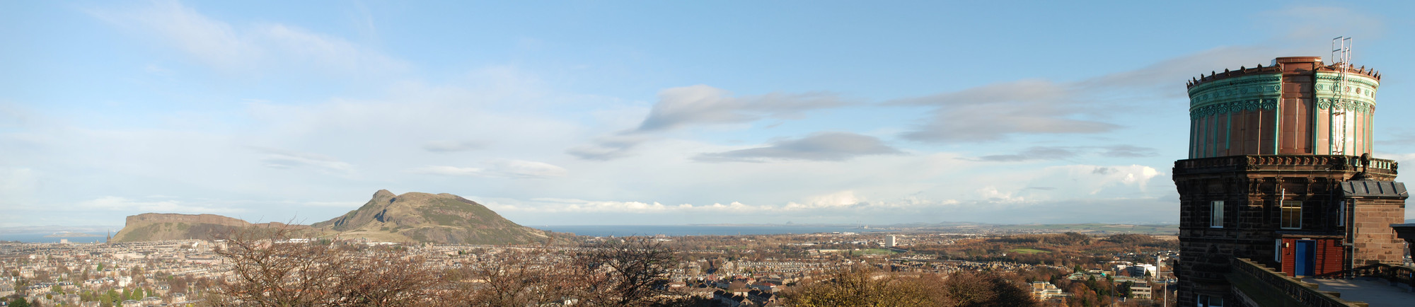 Panoramic view of Edinburgh looking towards Arthur's Seat, taken from the Royal Observatory roof.