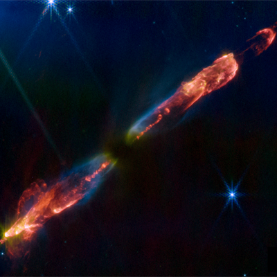 Herbig-Haro 211, an interstellar jet originating from a young star within the Perseus Molecular Cloud.